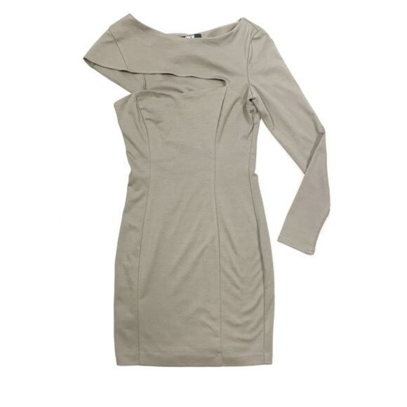 ASOS One Long Sleeve Bodycon Cutout Beige Mini Dress Mobwife Party Size 6 - Picture 2 of 16